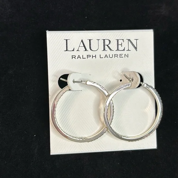NWT Ralph Lauren Silver Tone Crystal Hoop Earrings - Picture 3 of 6